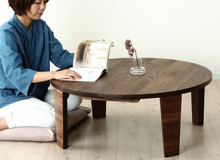 ウォールナット無垢材の木製ちゃぶ台 120cm丸（ちゃ ちゃぶ台