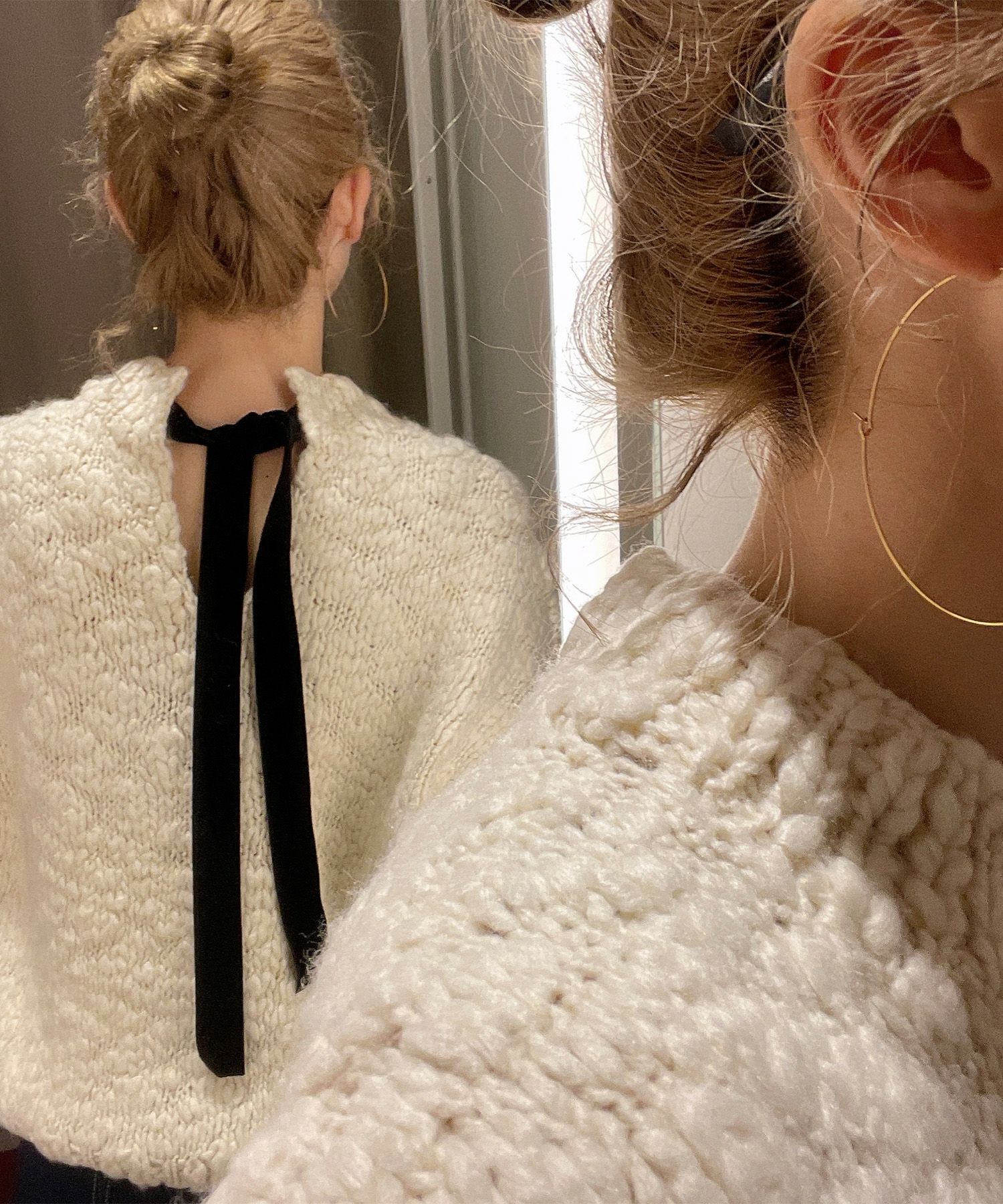 スラブヤーンリボンデザインハンドニット | Slub yarn ribbon design