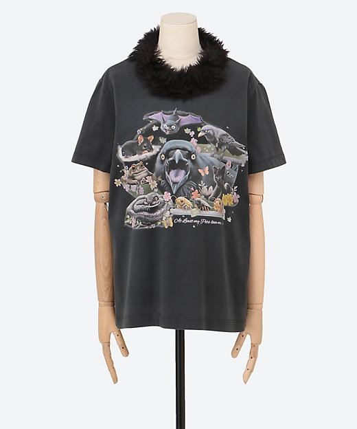 FURRY COLLAR ZIP―UP T―SHIRT