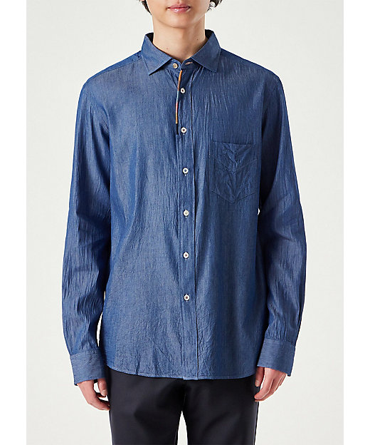 アーティストストライプ エンブロイダリー インディゴシャツ