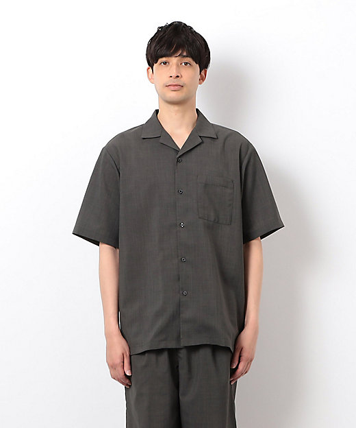 セットアップ対応】リネンライク ポリエステル オープンカラーシャツ