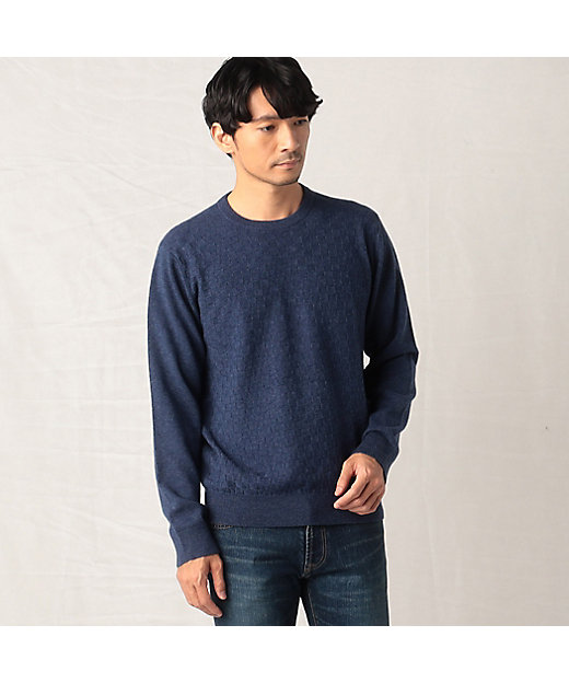 ウールカシミヤ 市松柄クルーネックニット（0734KE05