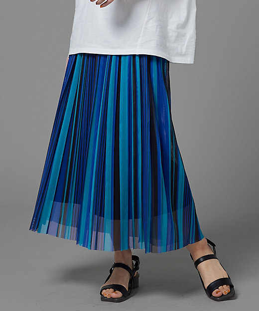 マルチカラーストライプ チュールプリーツスカート（1250FG10