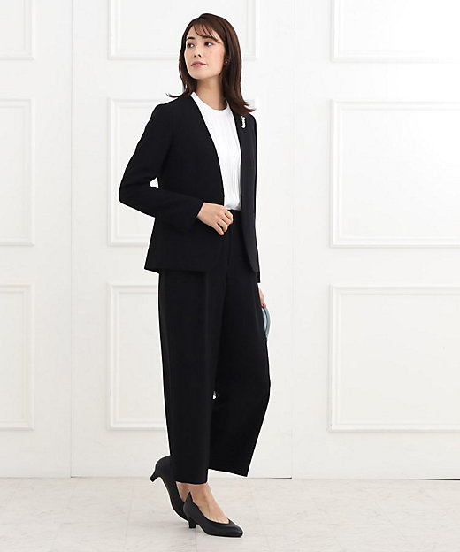 フォーマル／洗える／セットアップ可】タック入りワイドパンツ