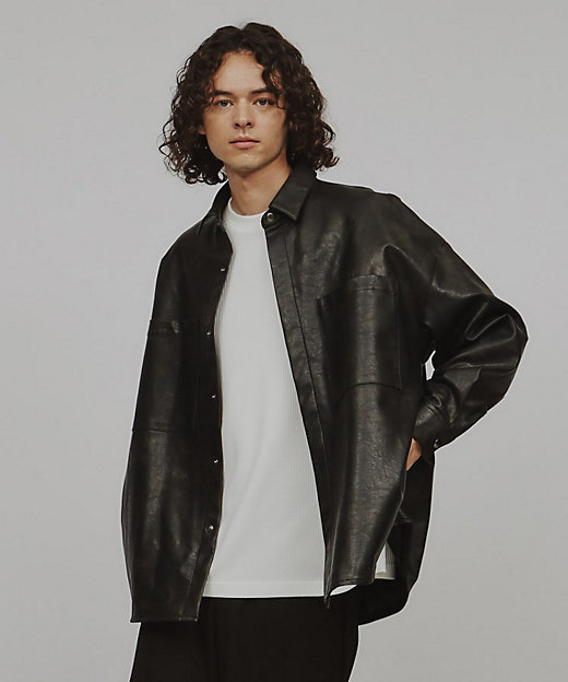 シンセティックレザー調シャツジャケット（2002331074