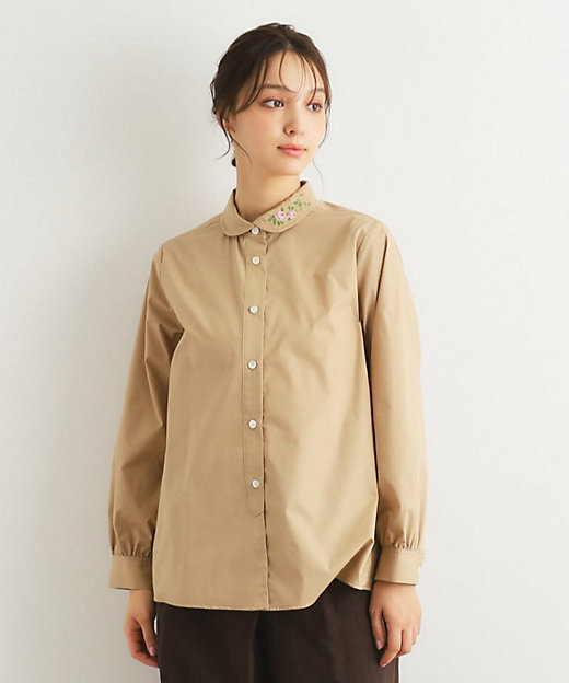 襟刺繍】ラウンドカラーブラウス（2002352289） | LAURA