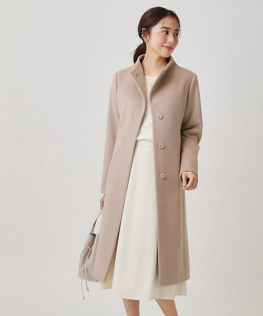 カシミヤ混／日本製】Iラインスタンドウィングカラーコート