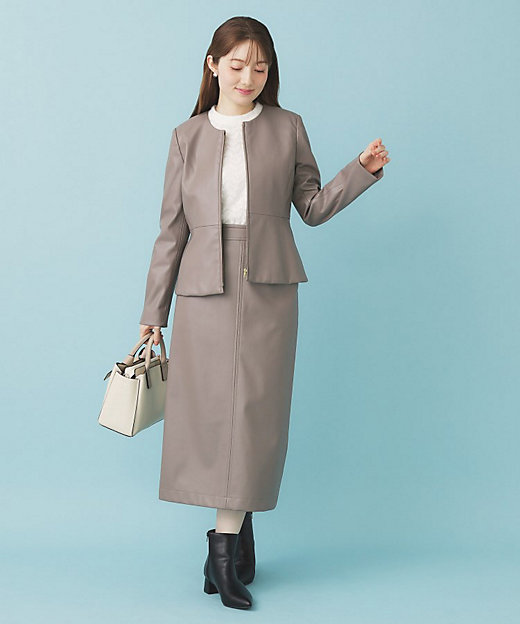 レザー調ストレッチペプラムジャケット【洗える