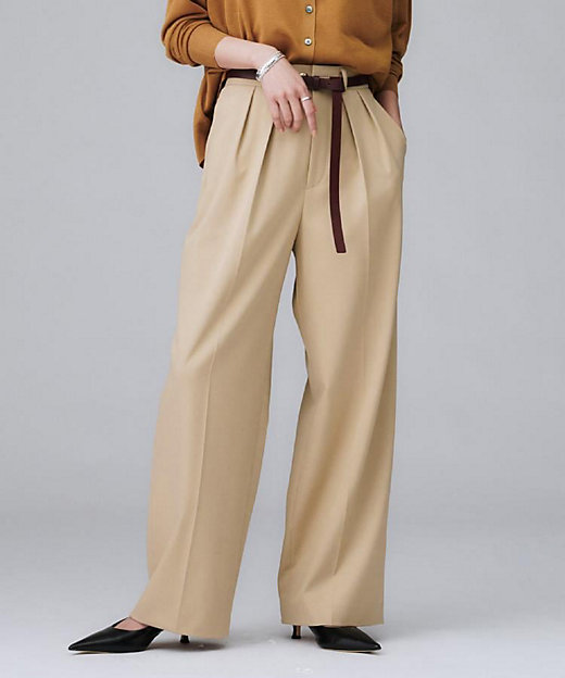 洗える／はっ水／後ろウエストゴム】ストレッチ2タックワイドパンツ