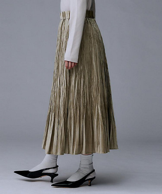 ウエストゴム／着映え】ランダムプリーツベロアスカート