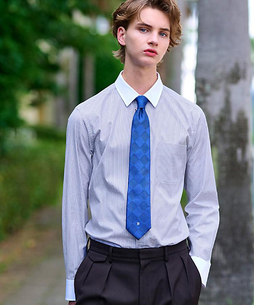 レギュラーカラークレリック ストライプドレスシャツ