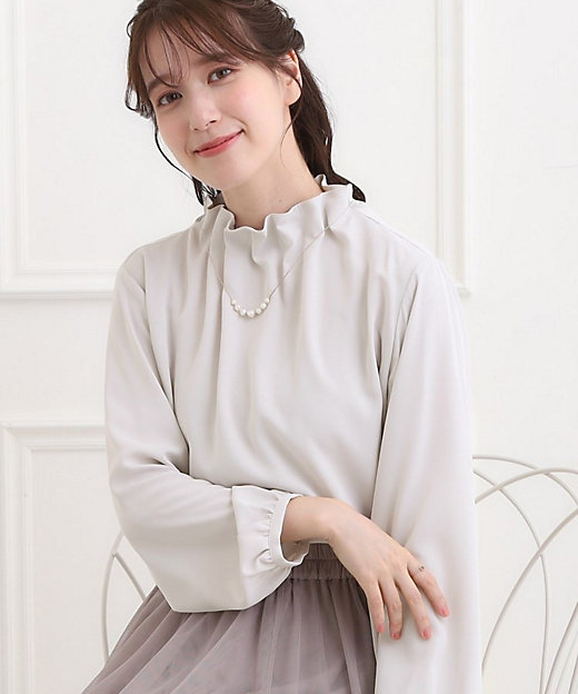 洗濯機可／S－3L】上品で華やか スタンドフリルブラウス