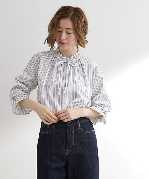 フリルカラーリボンブラウス（2002545566） | GROVE (Women