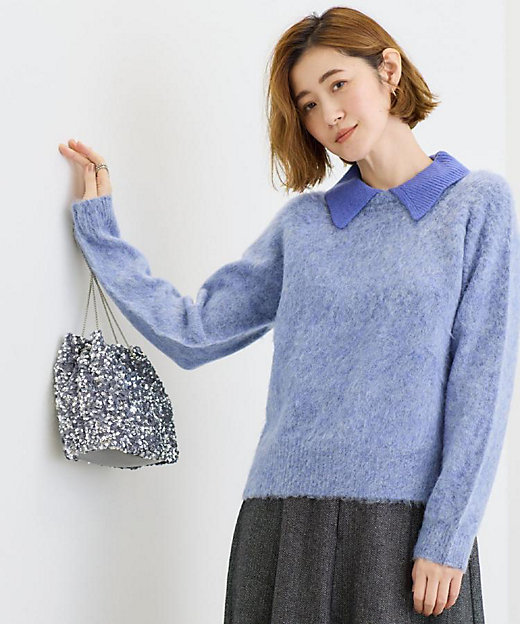 異素材ビッグカラーニット（2002548605） | GROVE (Women