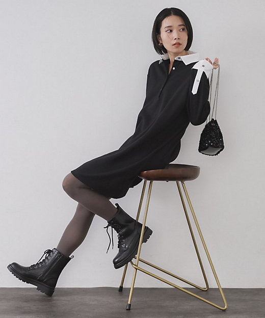 ポロ衿配色ミニワンピース【洗濯機OK】（2002556197