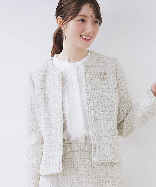 ≪通勤・セレモニー／セットアップ対応≫ノーカラーツイードジャケット