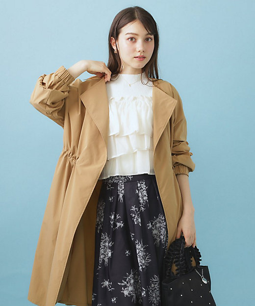 ヴィンテージクロスノーカラーロングコート【洗濯機OK／ストレッチ