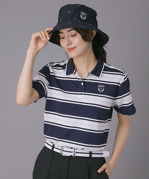 ADABAT NAVY】ランダムボーダー半袖ポロシャツ