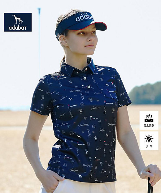 ADABAT NAVY】ロゴサマープリント半袖ポロシャツ