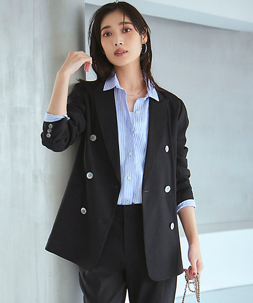 洗える】リネンレーヨンストレッチ ダブル ジャケット