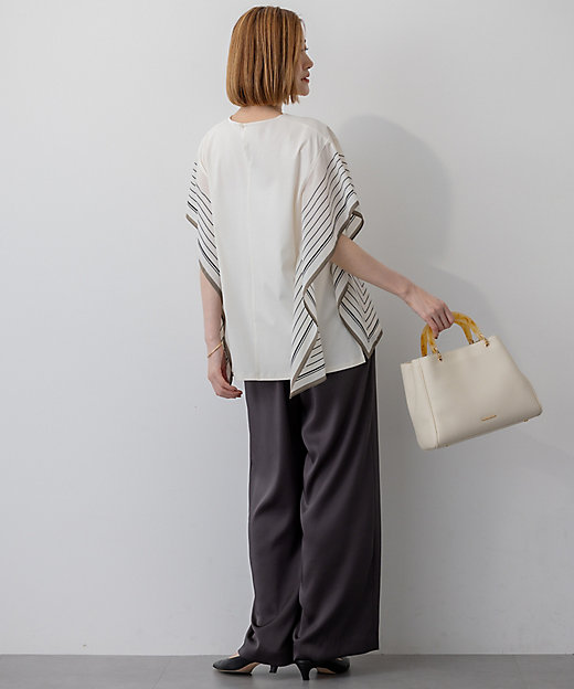 汗じみ防止加工】スカーフプリントコンビ フレンチスリーブ カットソー