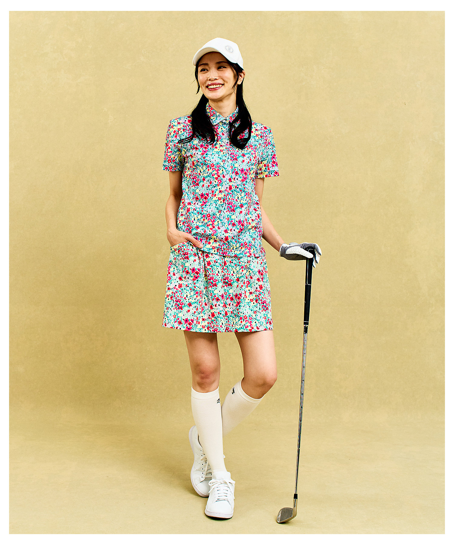 WOMEN】総柄フラワープリント ポロシャツ（KHVLGM0418