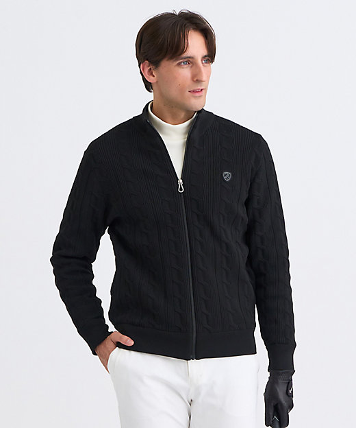 MEN】ケーブルジップアップカーディガン 防風裏地付き