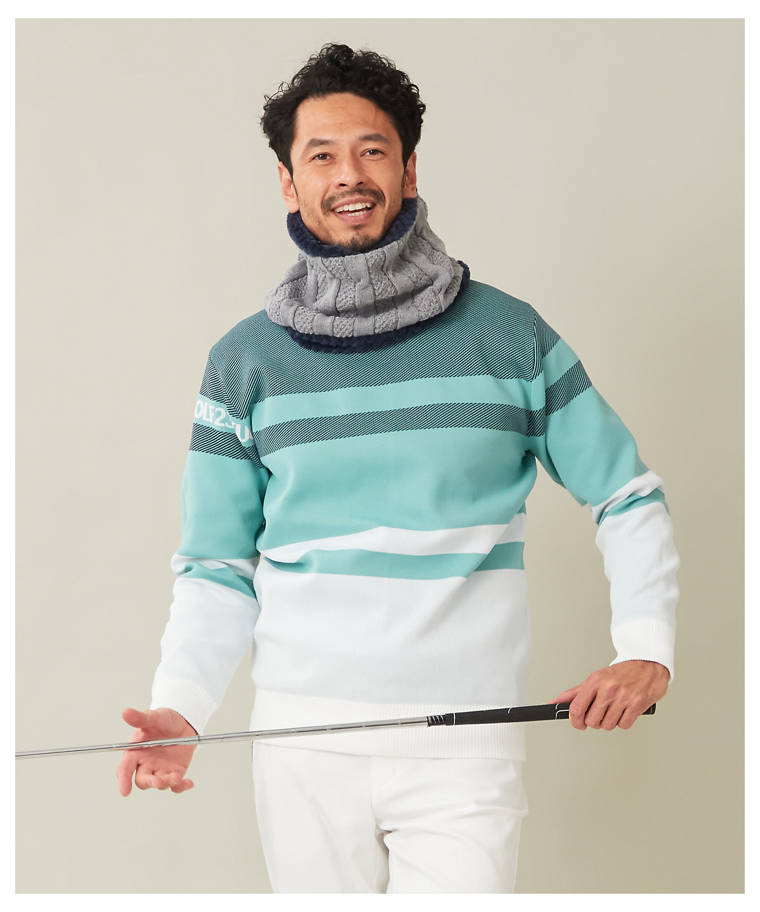 MEN】【洗える】カラーブロック 裏付き ニット