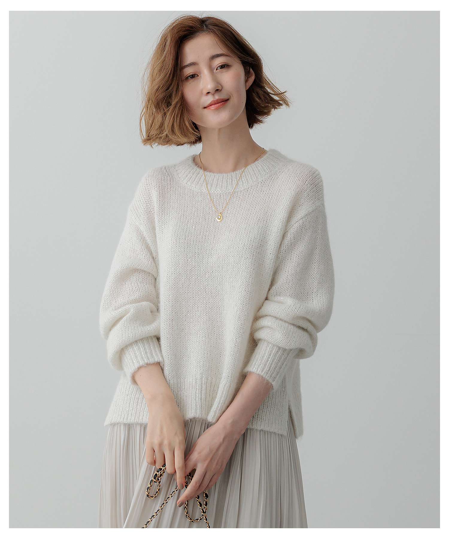 Oggi2月号掲載／洗える】スパングル クルーネック ニット