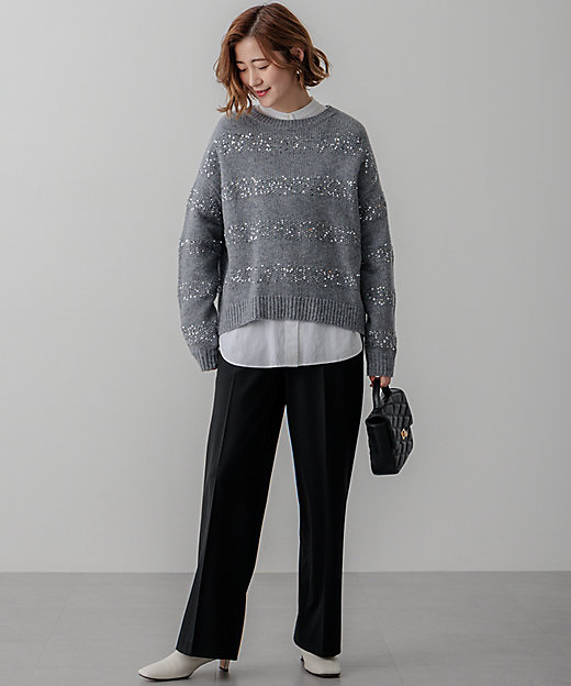 滝沢眞規子さん着用／一部店舗限定】スパングルボーダー ニット