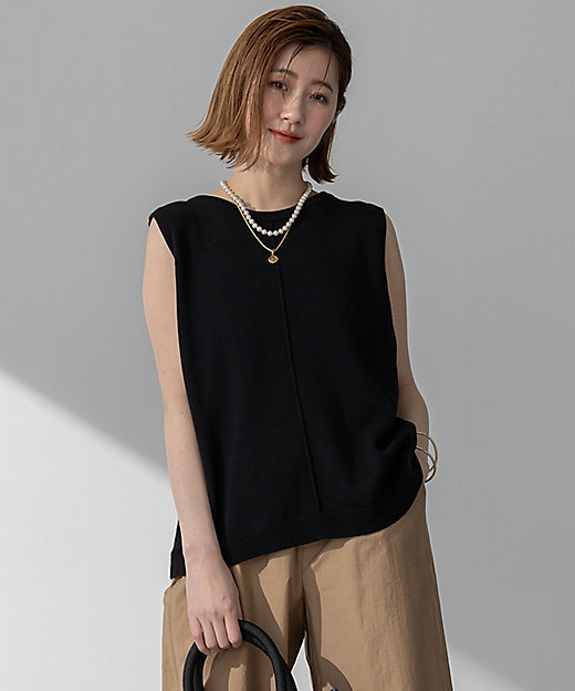 洗える】ツイストデザイン ノースリーブ ニット（KRWWGM0457