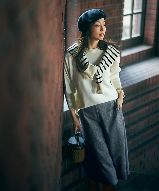 洗える】ピュアカシミヤ ボーダー ニット（KRWWSW0453