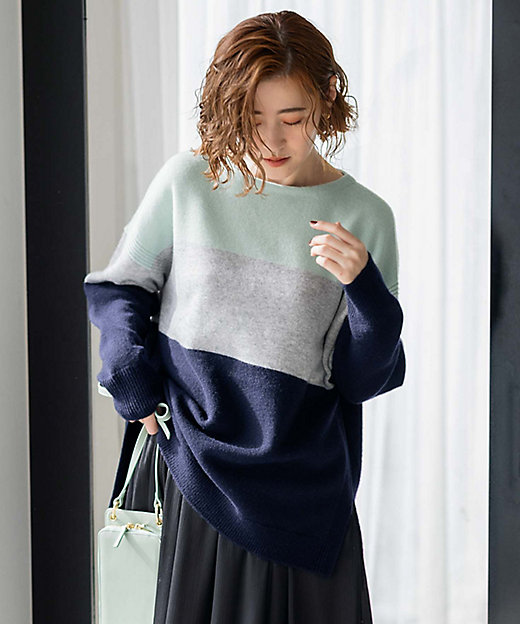 洗える】ウールカシミヤ カラーブロック ニット（KRWWSW0651