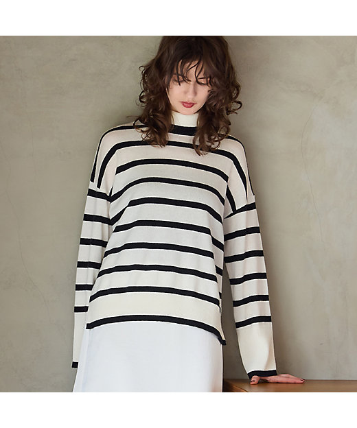 カシミヤ100％】タートルネックボーダーニット（81136509