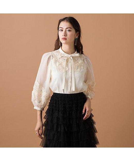 フラワーモチーフ付きシアーブラウス（83036405） | Rose