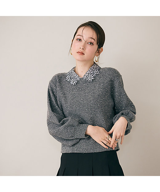 フラワーモチーフ襟付きニット（83136508） | Rose Tiara