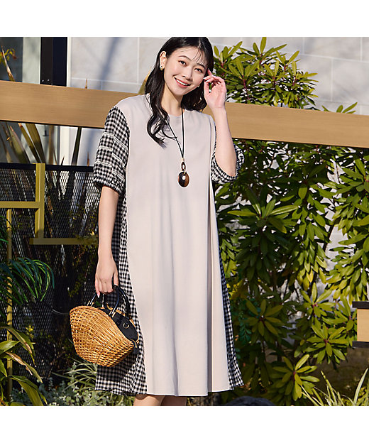 人気アイテム・洗える】ギンガムチェック パフスリーブワンピース
