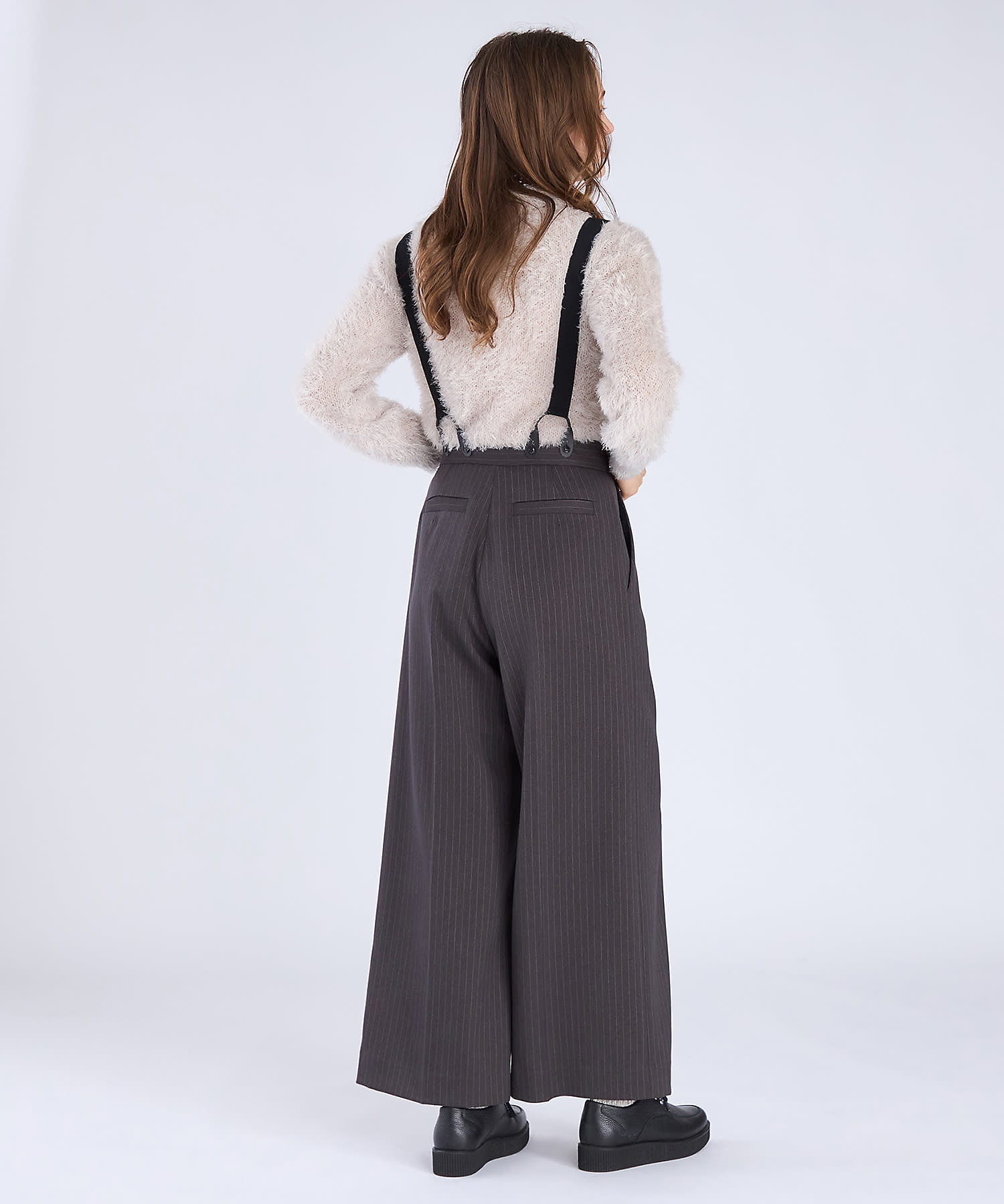 ウール調 ストライプ サスペンダーパンツ（6478WY71820