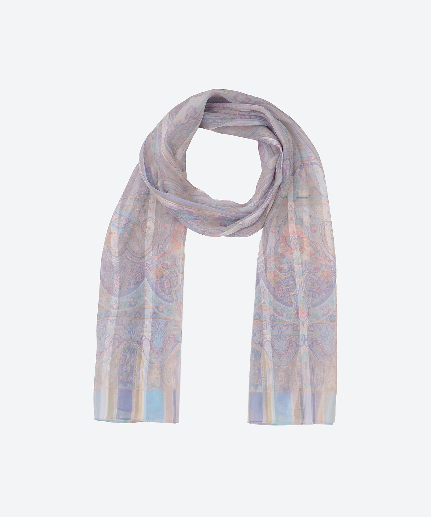 シルクサテンゴース プリントロングスカーフ 2406251071