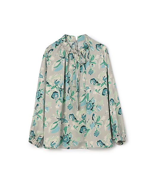 ヒビスカスフラワープリント ボウタイギャザーブラウス | maison