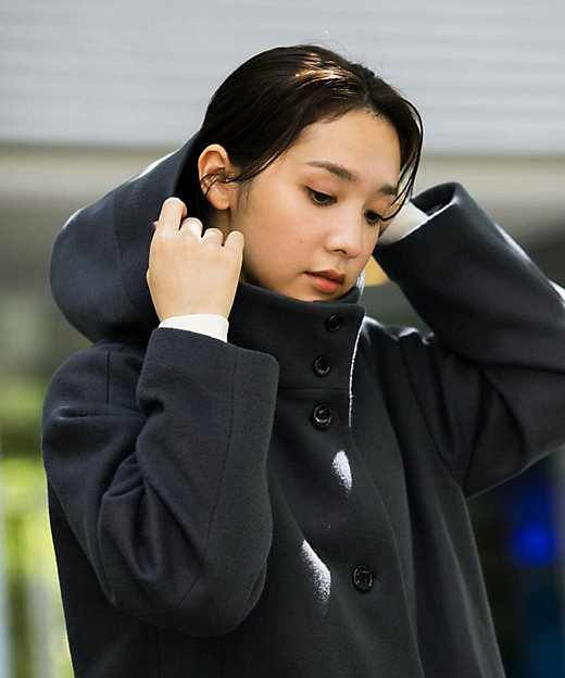 Super100sウール ミドル丈フーデットコート | MK MICHEL