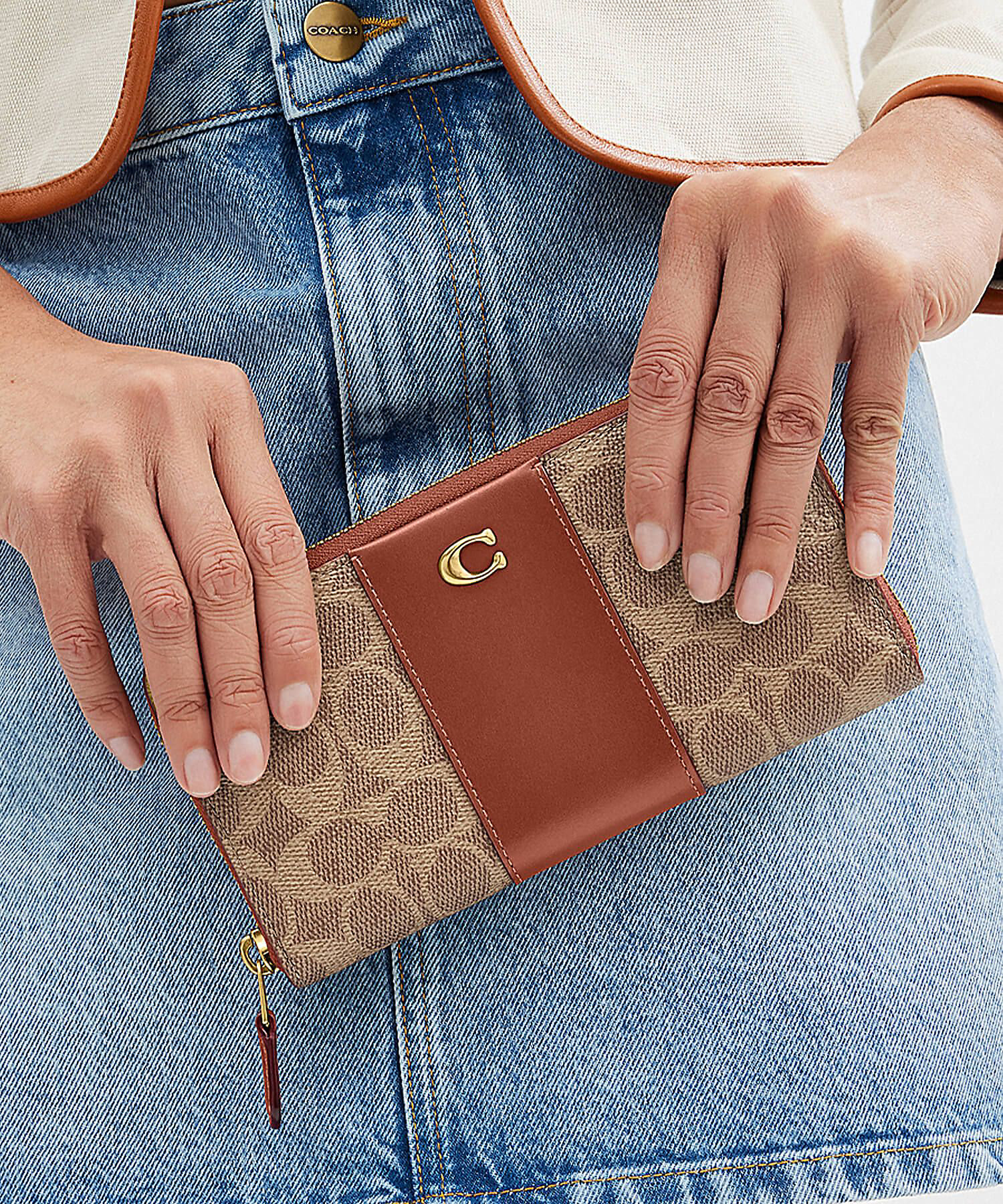 アコーディオン ジップ ウォレット・カラーブロック シグネチャー