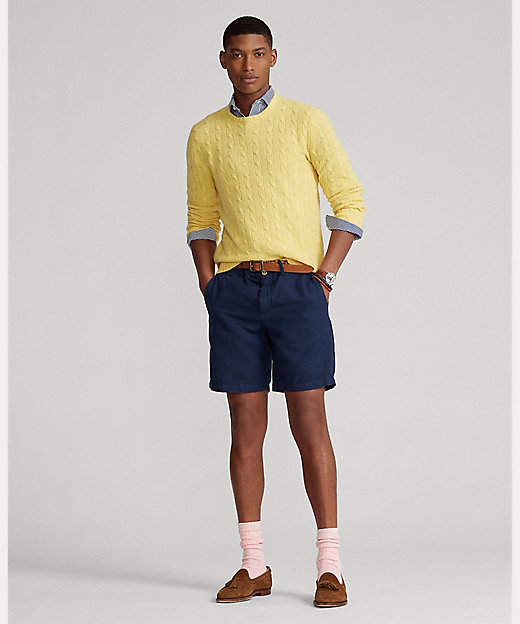 8．5インチ クラシック フィット コットンリネン ショートパンツ