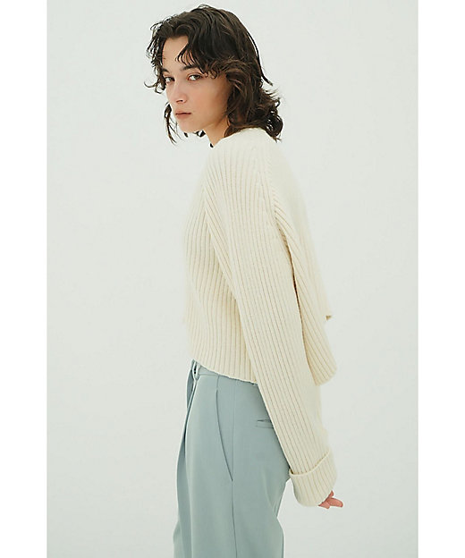 ASYMMETRY WIDE SHORT KNIT TOPS