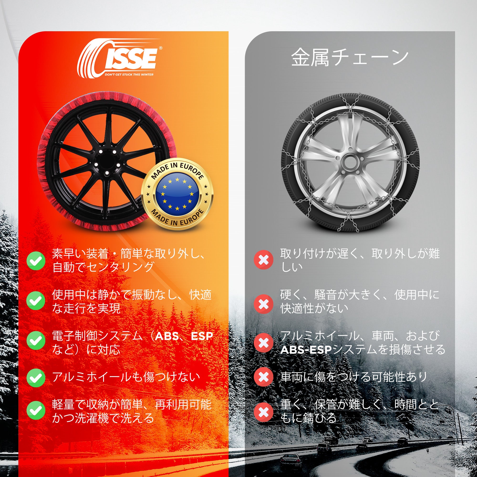 イッセ・スノーソックス クラシック TYPEⅡ｜布製タイヤチェーン
