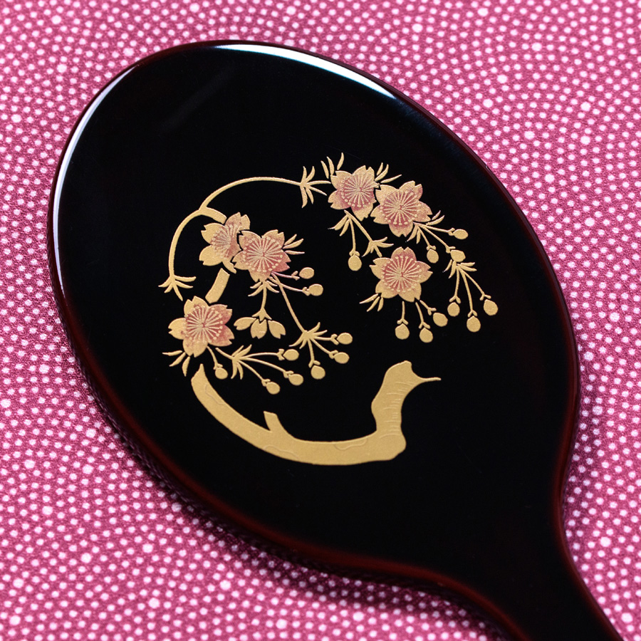 木製手鏡 桜蒔絵/青貝桔梗 漆塗り ハンドミラー 漆器の井助