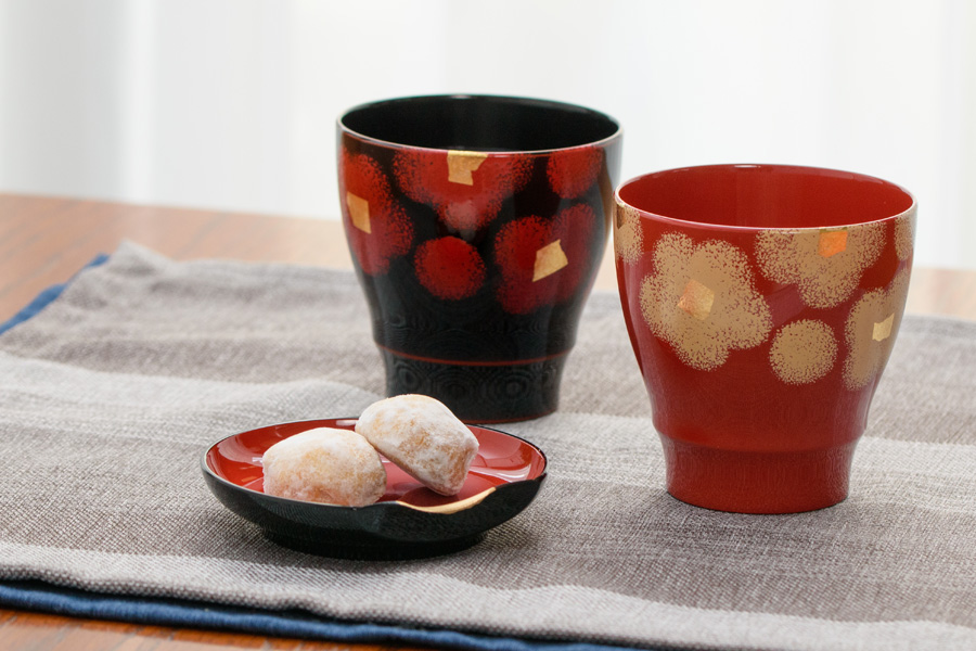 ペアカップ 紅白華 漆塗り G12-05201 漆器の井助