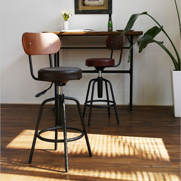 背もたれありのレトロ調バースツール 高さ調節OK - 椅子の店