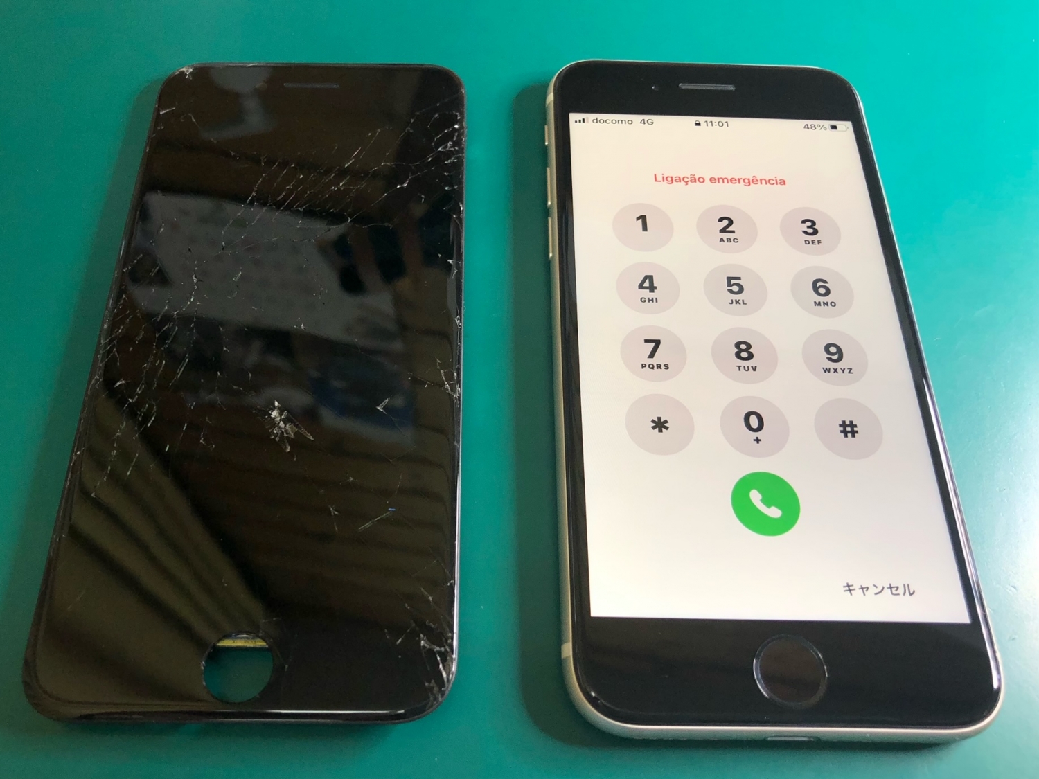 iPhone画面ひび割れの症状、フロントパネル交換修理を行い外観が綺麗に