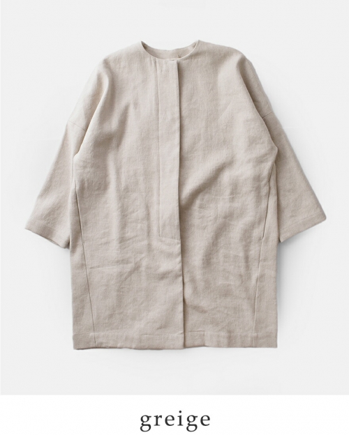evam eva エヴァムエヴァ リネンコットン ノーカラー コート e241t025
